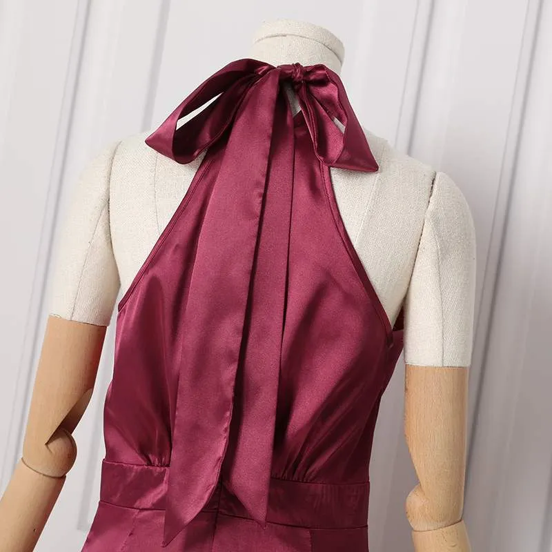 Vintage Satin Sleeveless With Pockets Jumpsuit
