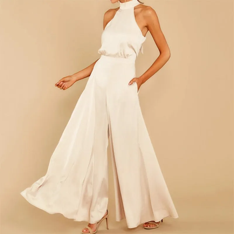 Vintage Satin Sleeveless With Pockets Jumpsuit
