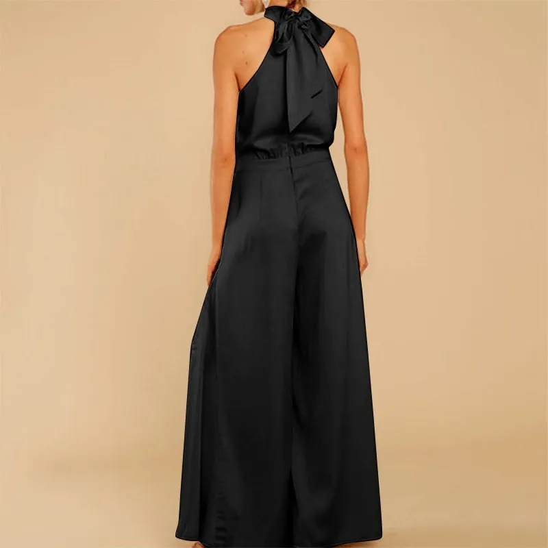 Vintage Satin Sleeveless With Pockets Jumpsuit