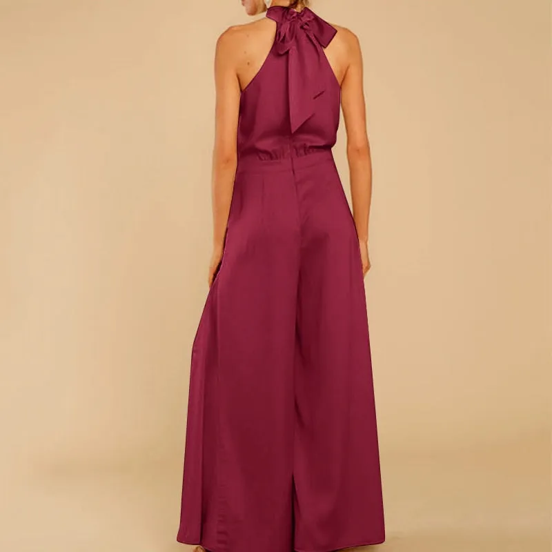 Vintage Satin Sleeveless With Pockets Jumpsuit