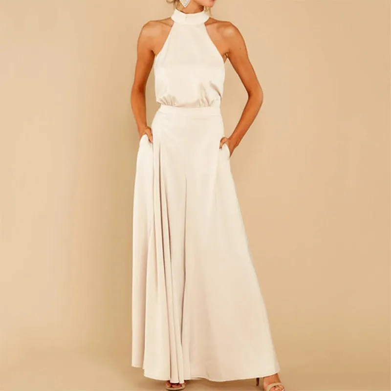 Vintage Satin Sleeveless With Pockets Jumpsuit