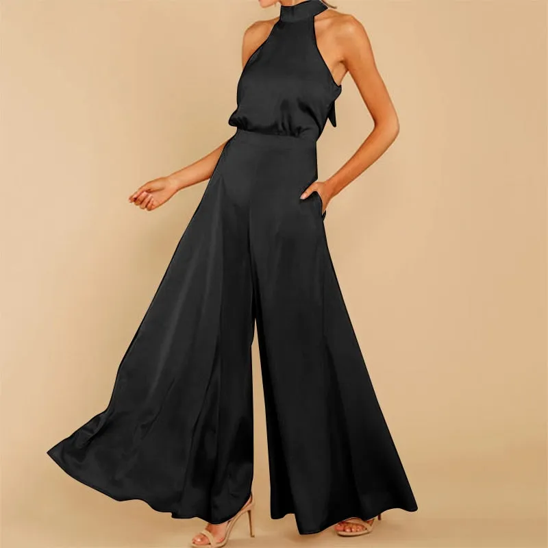 Vintage Satin Sleeveless With Pockets Jumpsuit