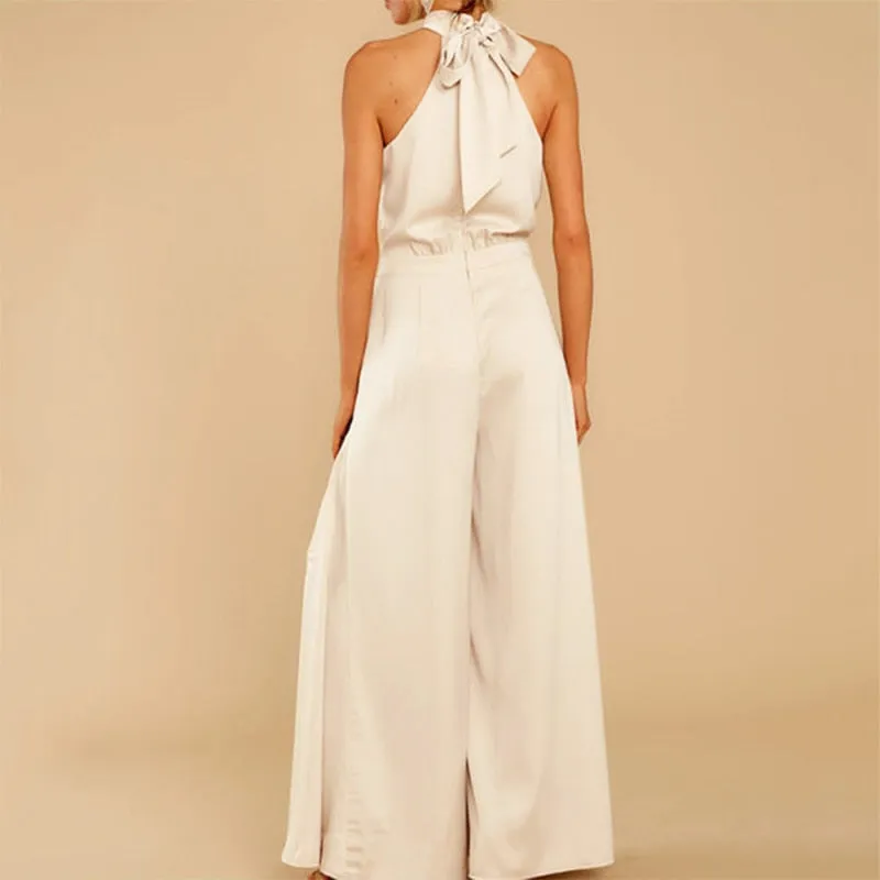 Vintage Satin Sleeveless With Pockets Jumpsuit