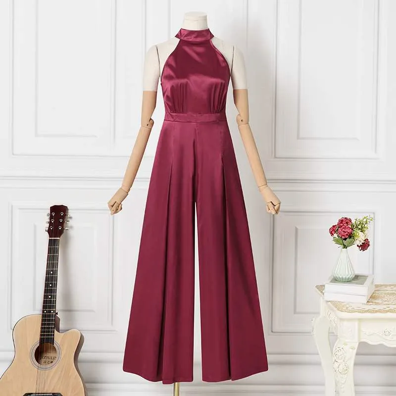 Vintage Satin Sleeveless With Pockets Jumpsuit