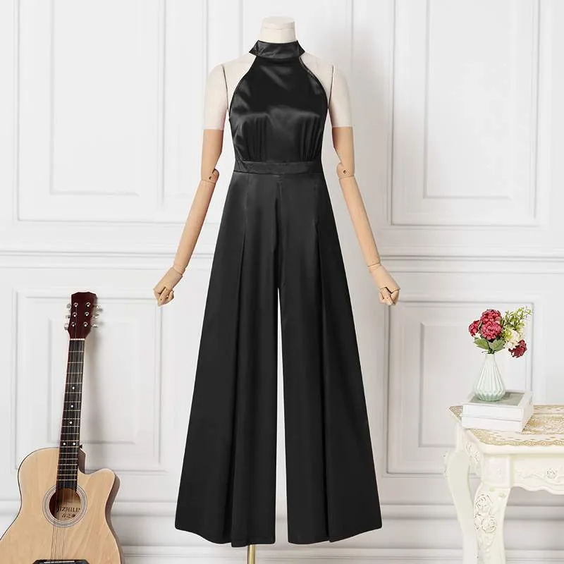 Vintage Satin Sleeveless With Pockets Jumpsuit