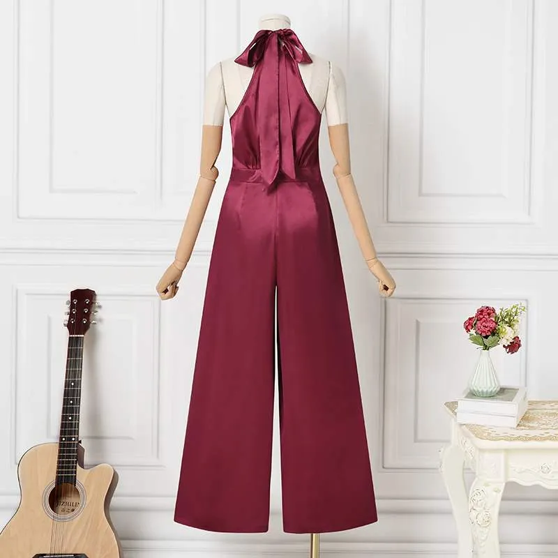 Vintage Satin Sleeveless With Pockets Jumpsuit