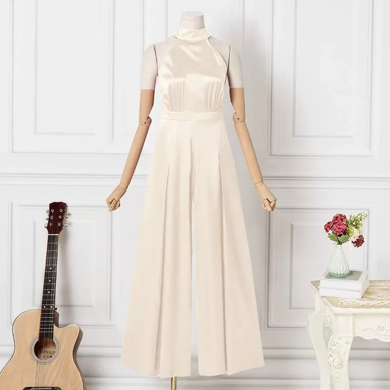 Vintage Satin Sleeveless With Pockets Jumpsuit