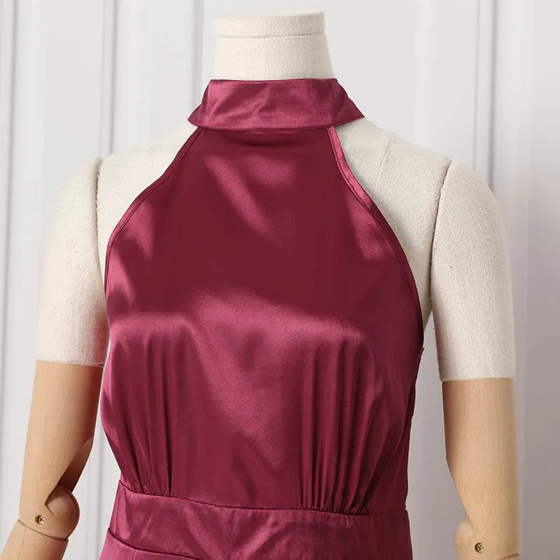 Vintage Satin Sleeveless With Pockets Jumpsuit