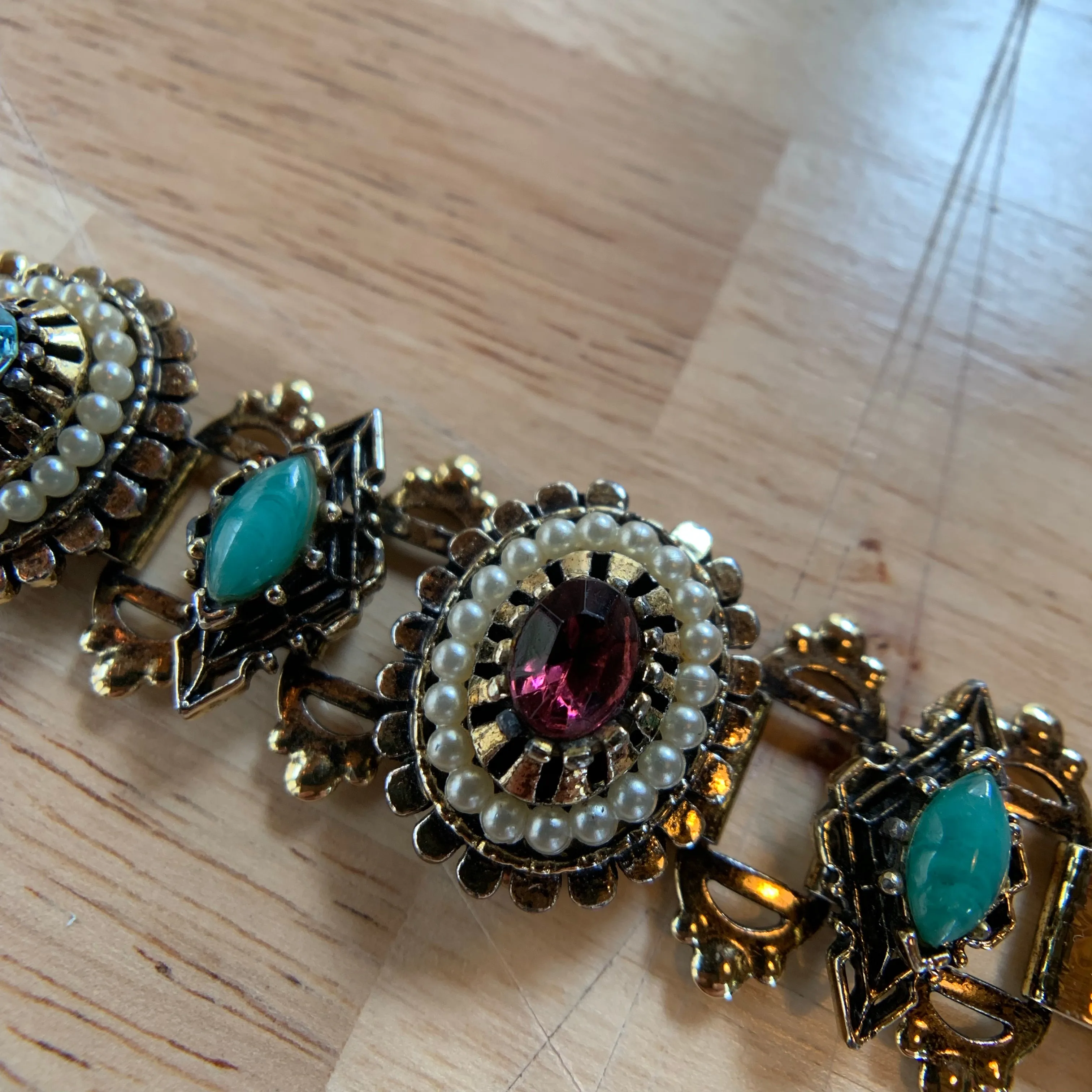 Vintage Victorian Style Gold & Jeweled Cocktail Bracelet