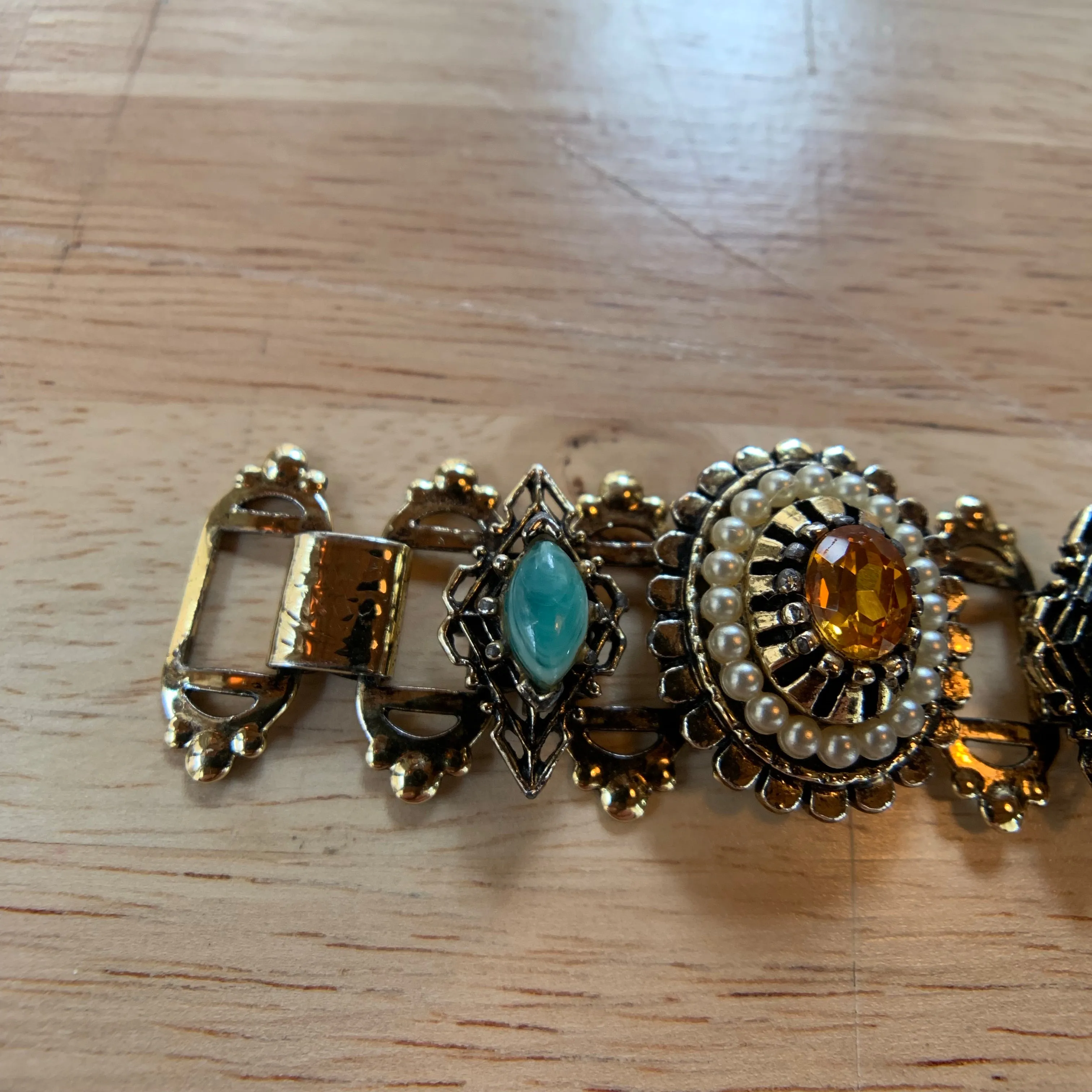 Vintage Victorian Style Gold & Jeweled Cocktail Bracelet