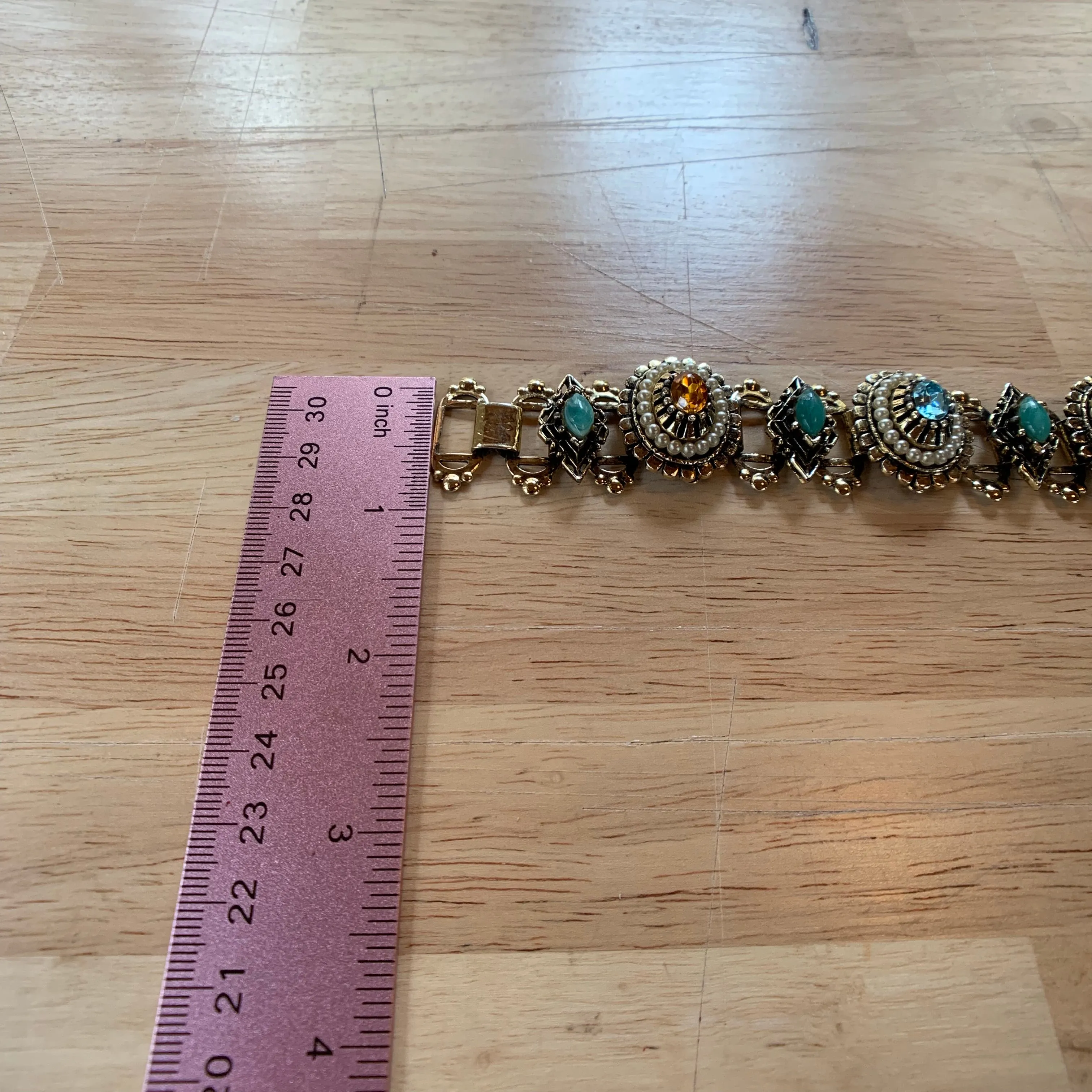 Vintage Victorian Style Gold & Jeweled Cocktail Bracelet