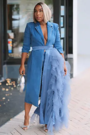 Viola Lux Waterfall Blazer Dress -Denim Viola Lux Waterfall Blazer Dress -Denim