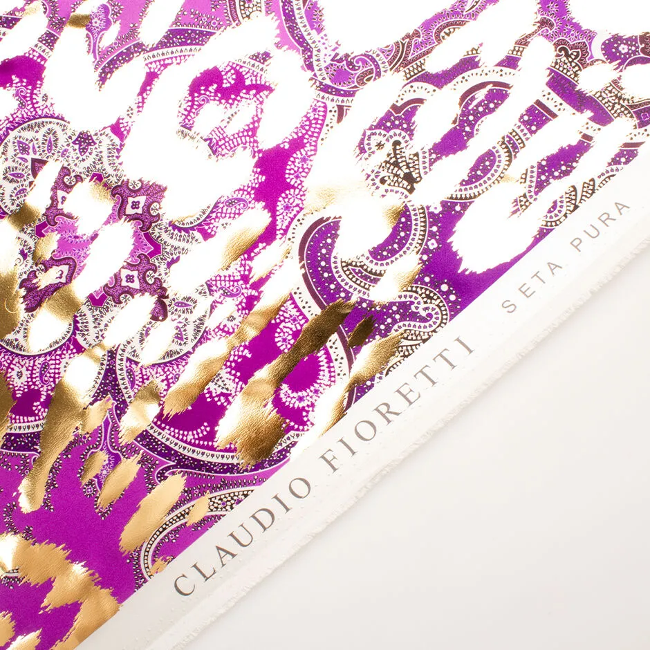 Violet Paisley Printed Laminated Silk