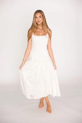 Violet Corset Style Drop Waist Midi Dress in Off-White *Final-Sale* Violet Corset Style Drop Waist Midi Dress in Off-White *Final-Sale*