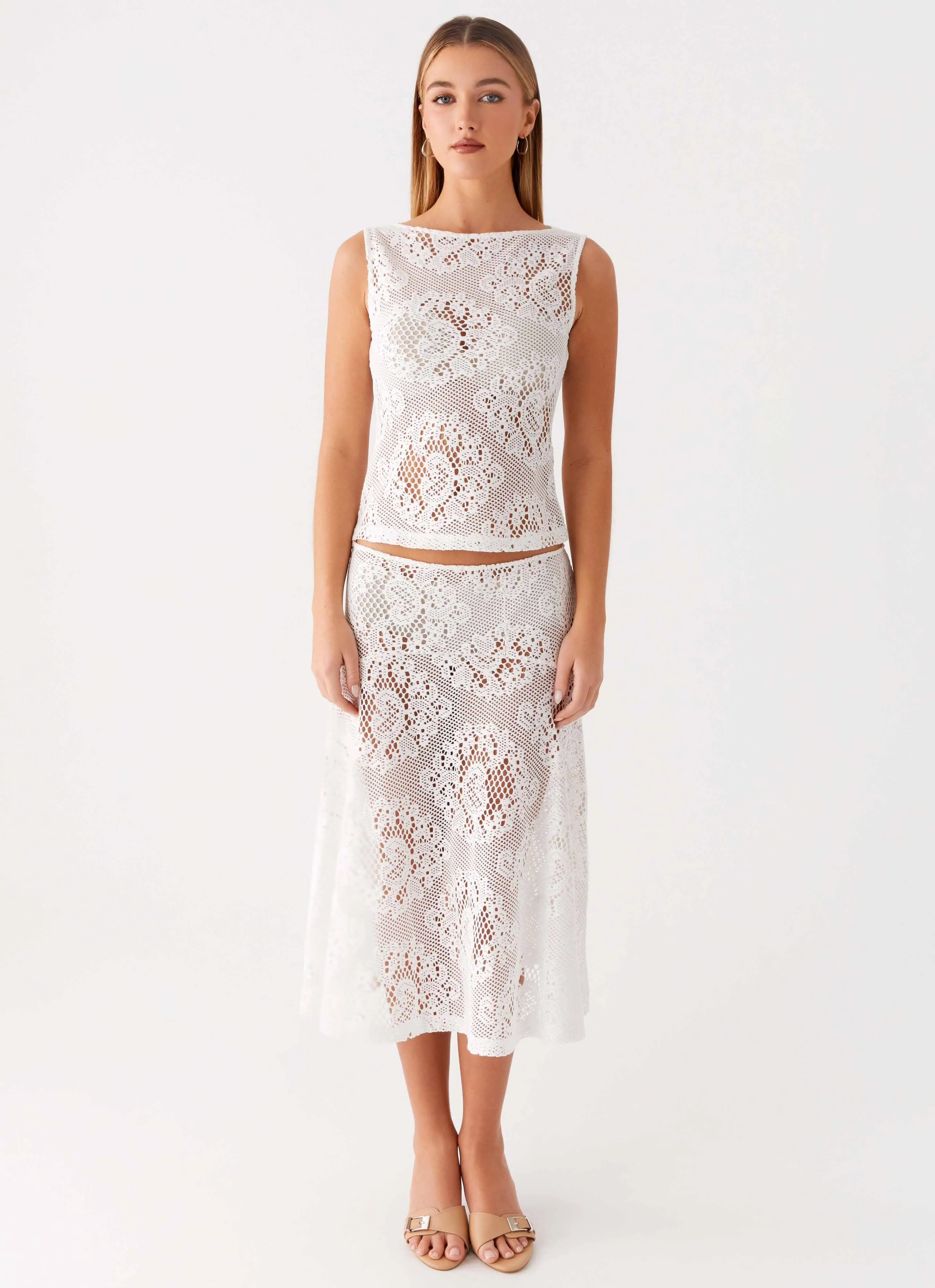 Virelle Lace Midi Skirt - Ivory