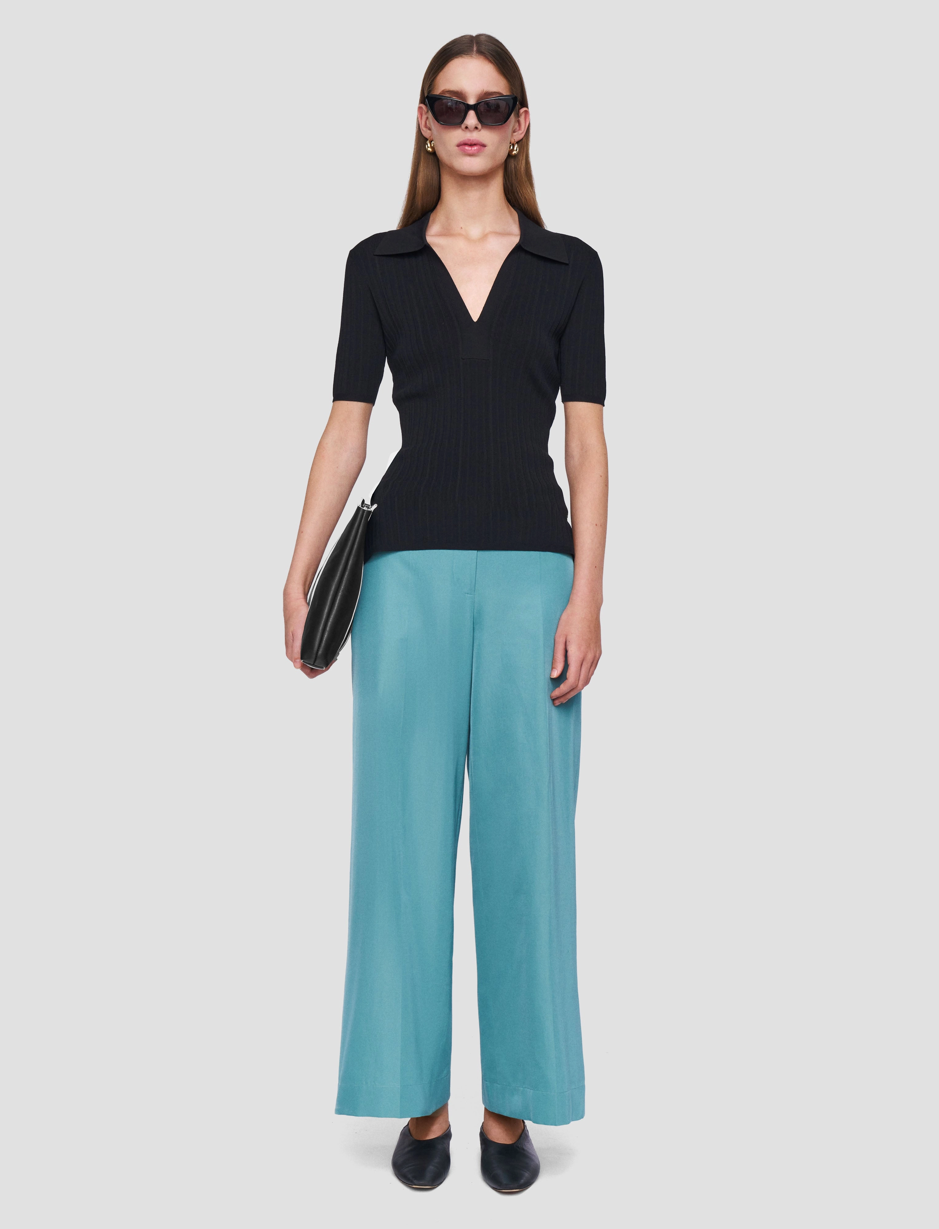 Viscose Rib Knit Polo Top