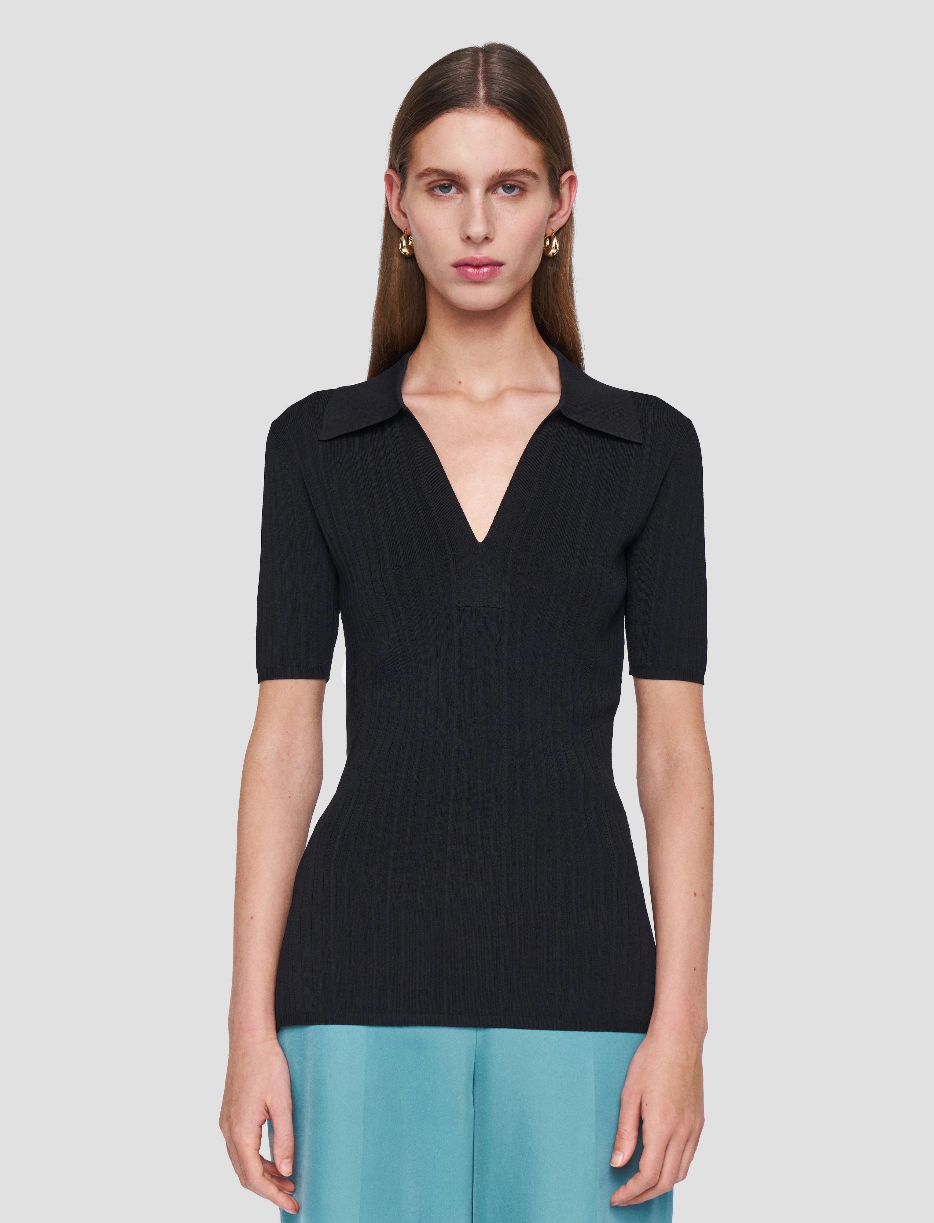 Viscose Rib Knit Polo Top