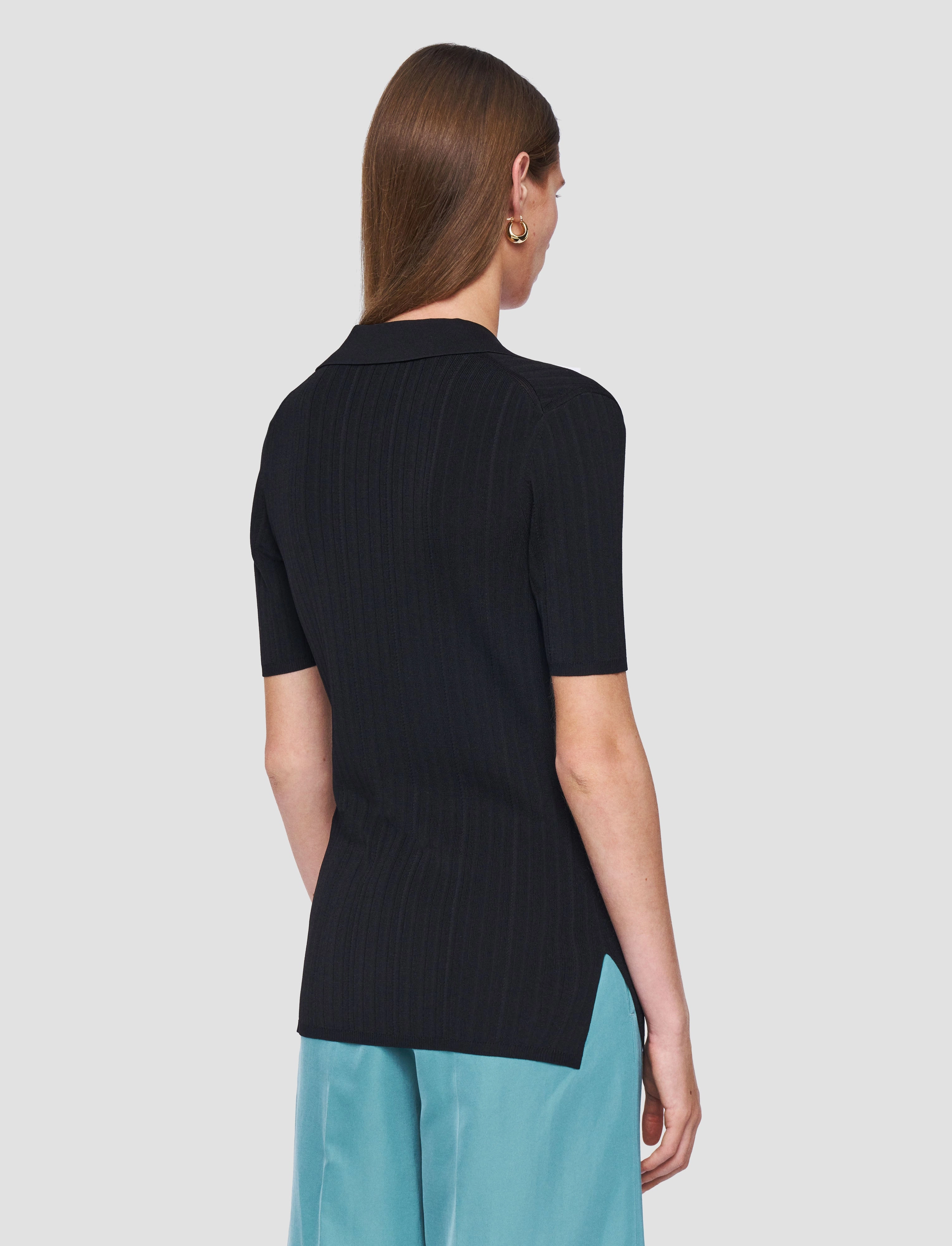 Viscose Rib Knit Polo Top