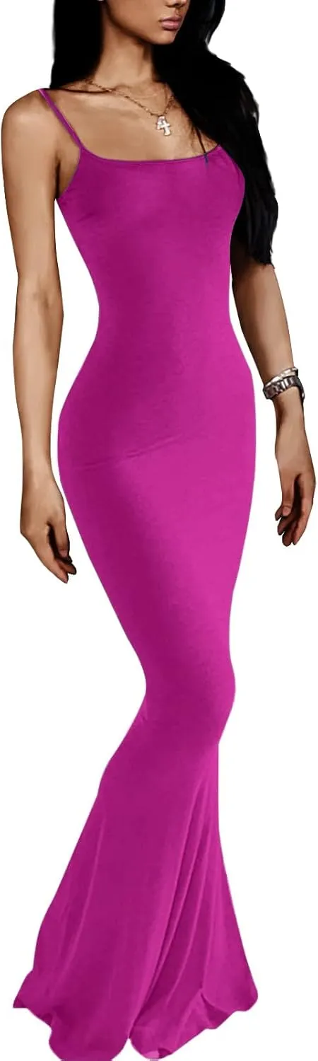 VIUTIL Women's Maxi Bodycon Dress Sexy Spaghetti Strap Sleeveless Tight Slip Long Dresses 2023