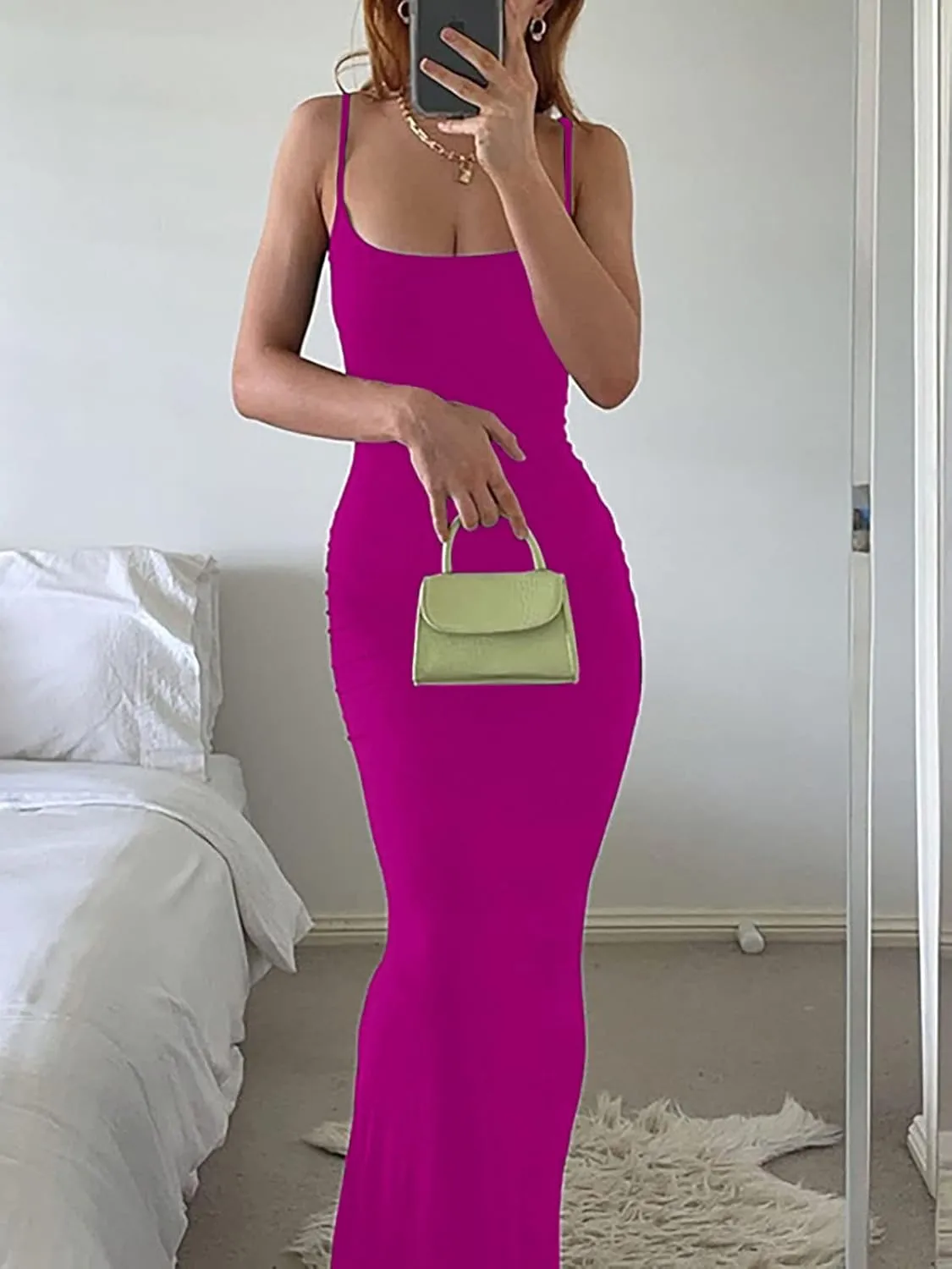 VIUTIL Women's Maxi Bodycon Dress Sexy Spaghetti Strap Sleeveless Tight Slip Long Dresses 2023