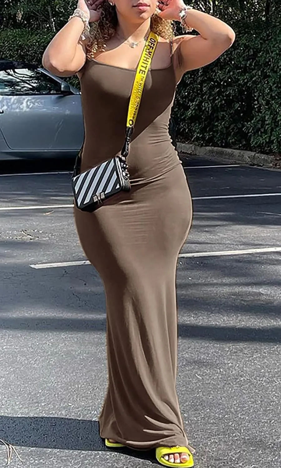 VIUTIL Women's Maxi Bodycon Dress Sexy Spaghetti Strap Sleeveless Tight Slip Long Dresses 2023