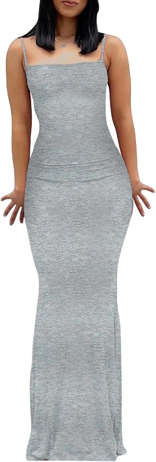 VIUTIL Women's Maxi Bodycon Dress Sexy Spaghetti Strap Sleeveless Tight Slip Long Dresses 2023