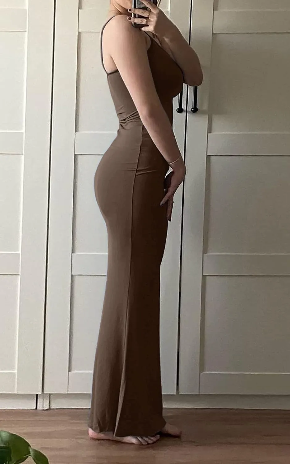 VIUTIL Women's Maxi Bodycon Dress Sexy Spaghetti Strap Sleeveless Tight Slip Long Dresses 2023