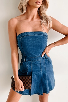 Vivid Dreams Shorts Lined Denim Mini Dress (Medium Dark) Vivid Dreams Shorts Lined Denim Mini Dress (Medium Dark)