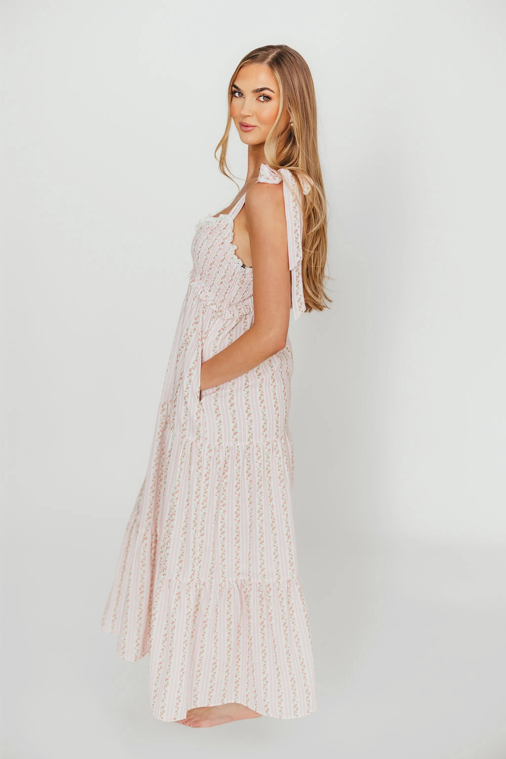 Vivienne Maxi Sundress in Ivory/Pink Floral
