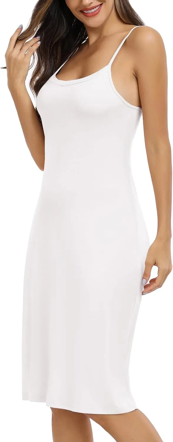 Vlazom Women's Full Slip Dress Adjustable Spaghetti Strap Basic Under Dress Cami Slip Mini Dress Nightwear S-XXL