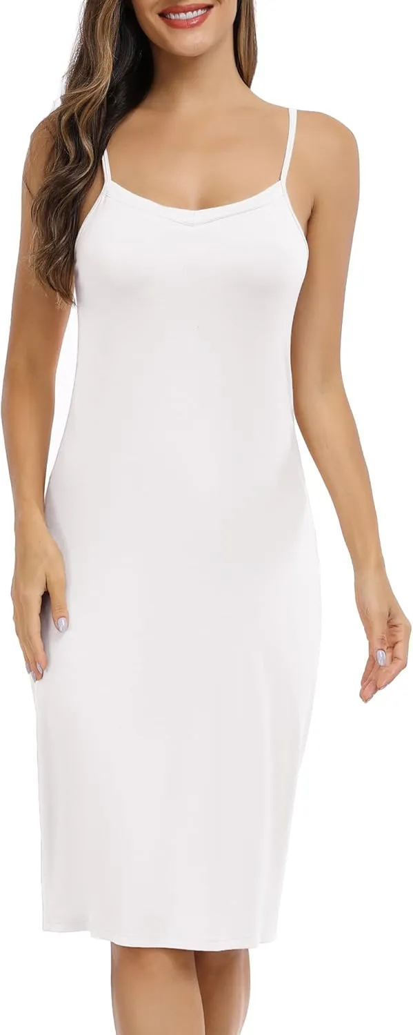 Vlazom Women's Full Slip Dress Adjustable Spaghetti Strap Basic Under Dress Cami Slip Mini Dress Nightwear S-XXL