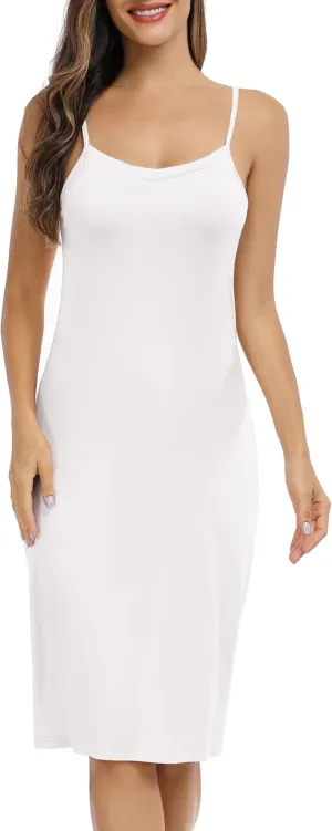 Vlazom Women's Full Slip Dress Adjustable Spaghetti Strap Basic Under Dress Cami Slip Mini Dress Nightwear S-XXL