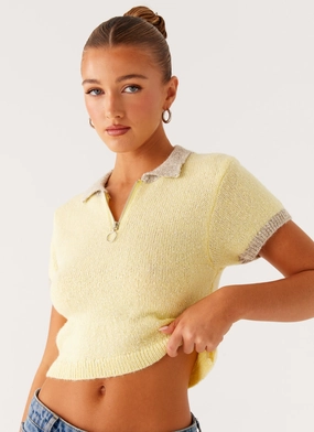 Walsh Knit Polo Top - Yellow Walsh Knit Polo Top - Yellow