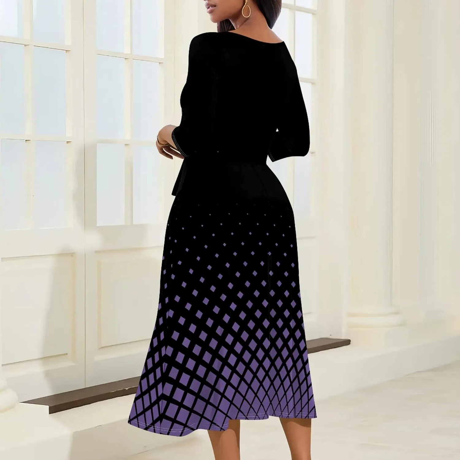 Wedding Guest Dresses for Women Casual 3/4 Sleeve V Neck Wrap Belt Trendy with Pockets A-Line Elegant Cocktail Party Dress