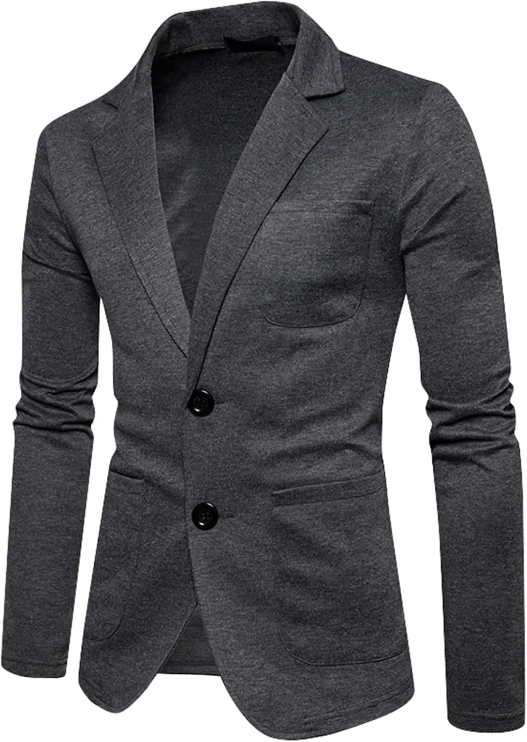 WENKOMG1 Lightweight Blazer for Men Long Sleeve 2 Button Bussiness Sport Coat Spring Fall Knitted Formal Suit Jacket