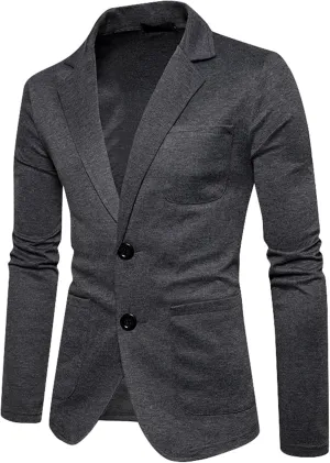 WENKOMG1 Lightweight Blazer for Men Long Sleeve 2 Button Bussiness Sport Coat Spring Fall Knitted Formal Suit Jacket