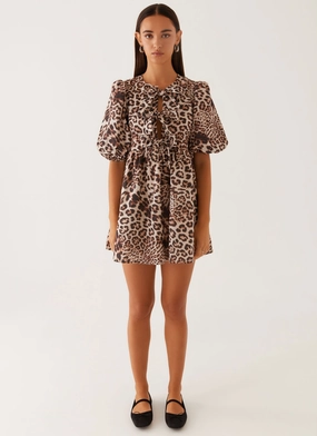 Western Wind Tie Mini Dress - Leopard Western Wind Tie Mini Dress - Leopard