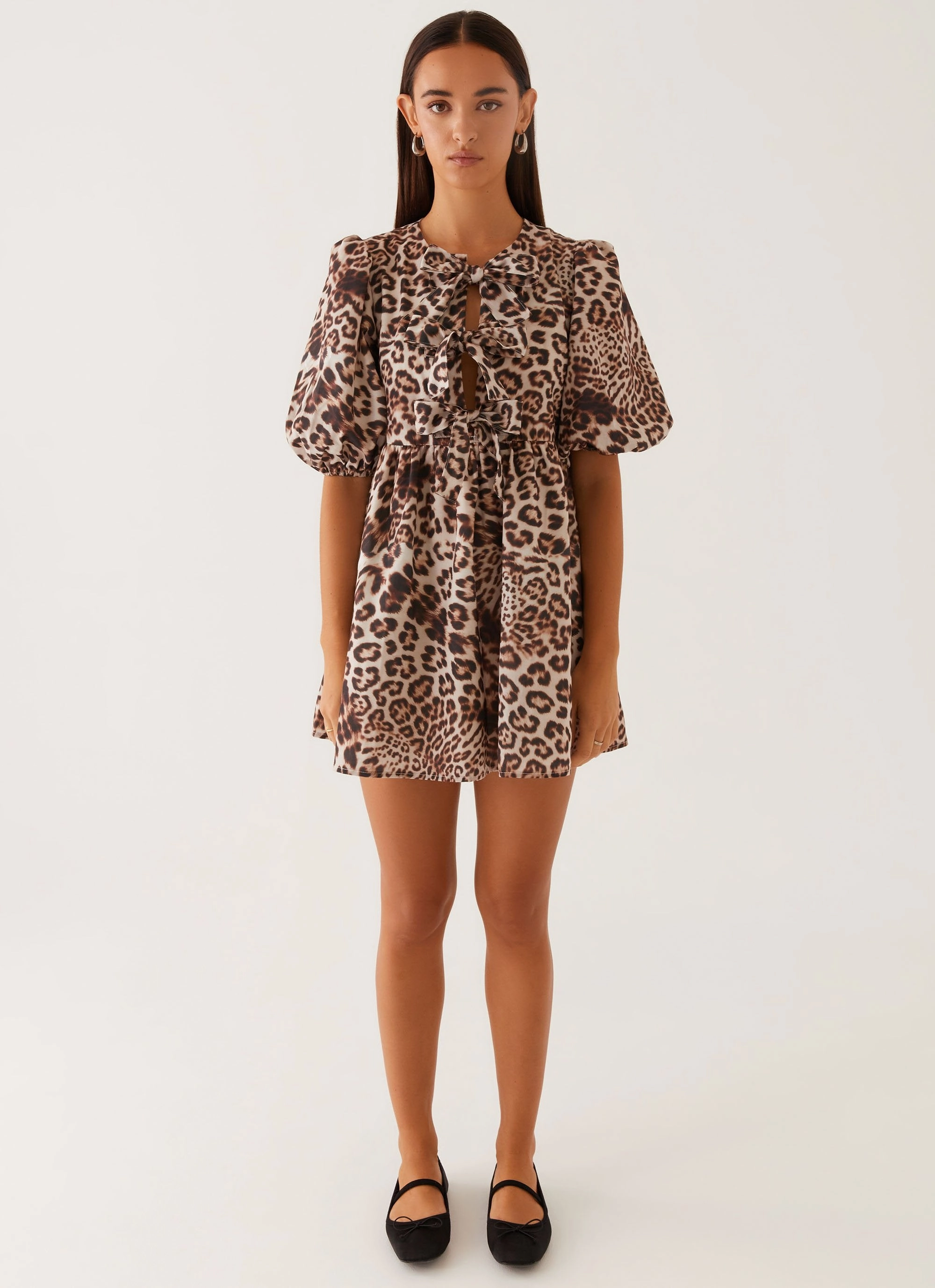 Western Wind Tie Mini Dress - Leopard