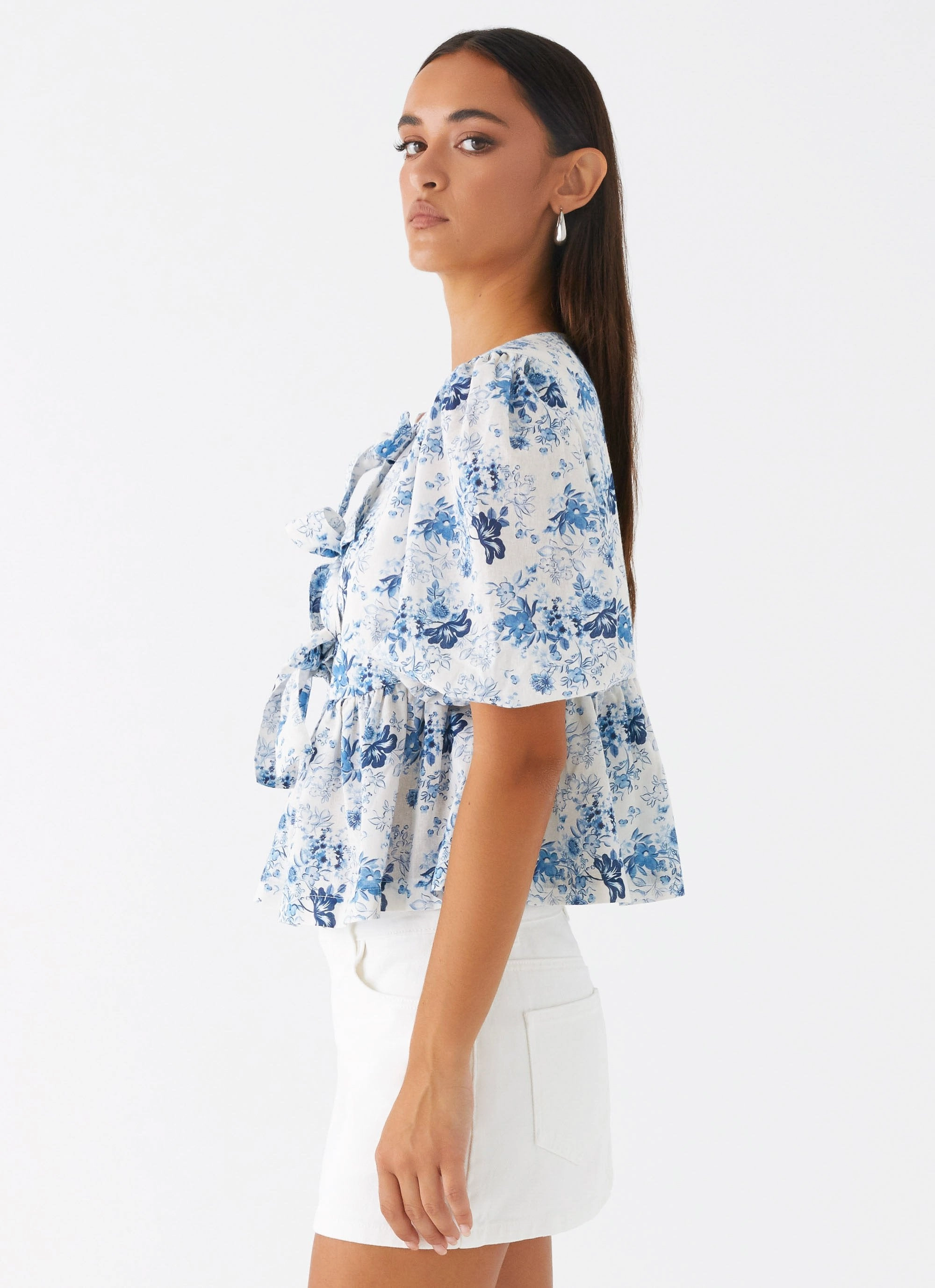Western Wind Tie Top - Serene Sky Floral