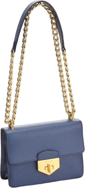WHAT GOES AROUND COMES AROUND Women's Pre-Loved Prada Blue Saffiano Chain Shoulder Bag