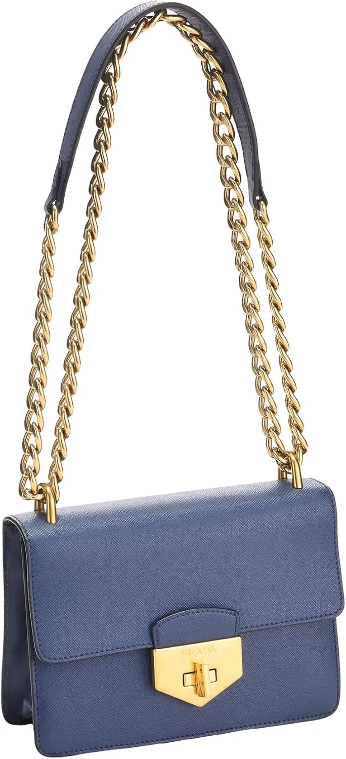 WHAT GOES AROUND COMES AROUND Women's Pre-Loved Prada Blue Saffiano Chain Shoulder Bag