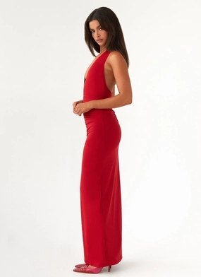 Whisked Away Halterneck Maxi Dress - Red Whisked Away Halterneck Maxi Dress - Red