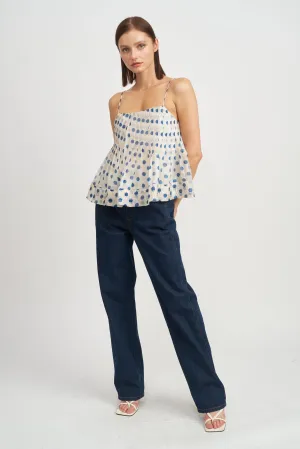 White And Blue Polka Dot Frances Cami