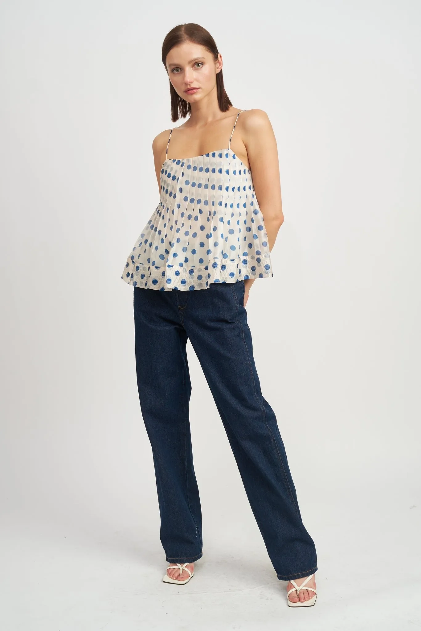White And Blue Polka Dot Frances Cami