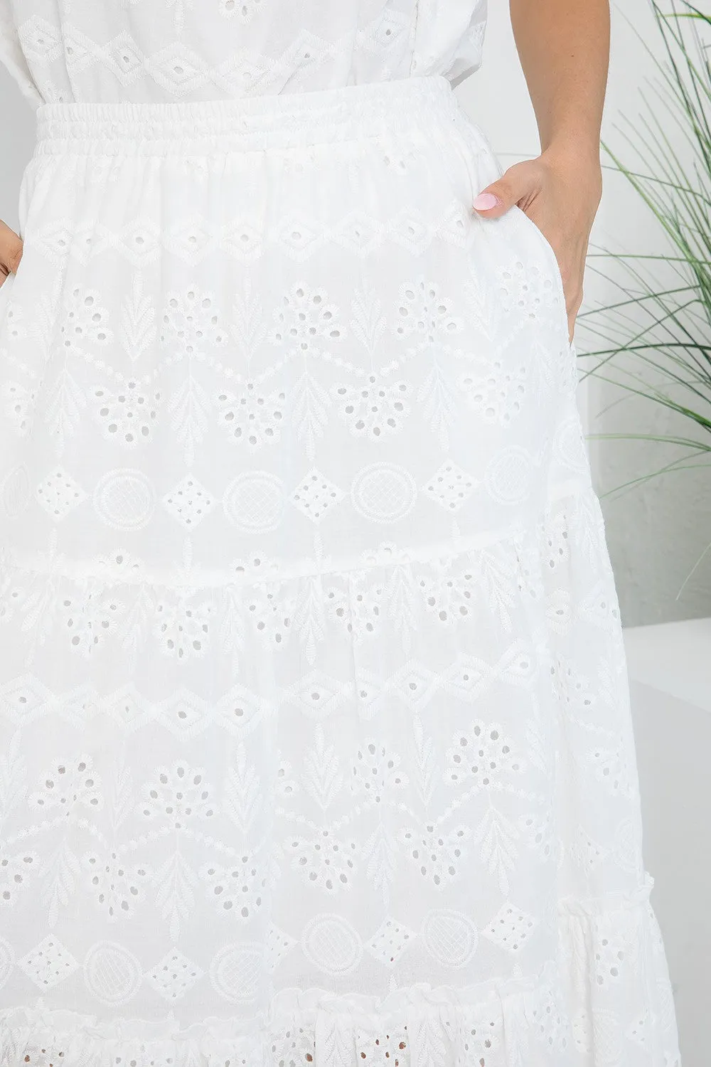 White Cotton Eyelet Midi Skirt  *FINAL SALE*