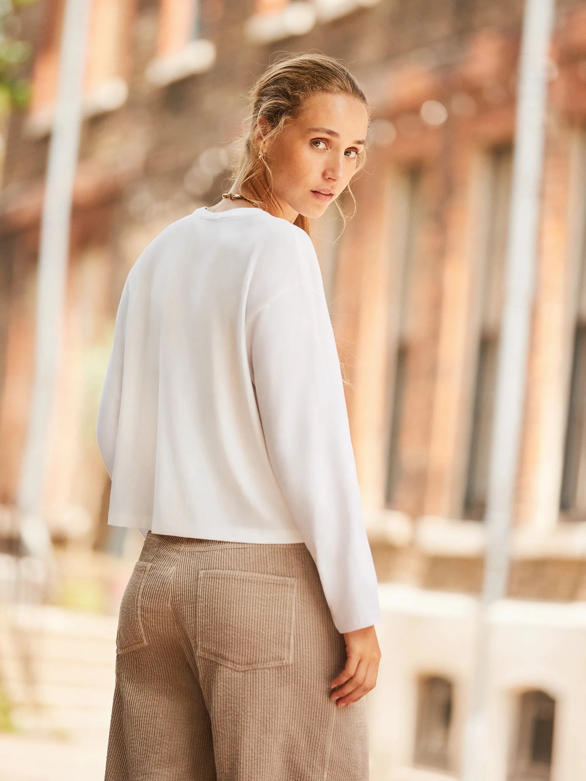 White Long-Sleeved Organic Cotton T-Shirt