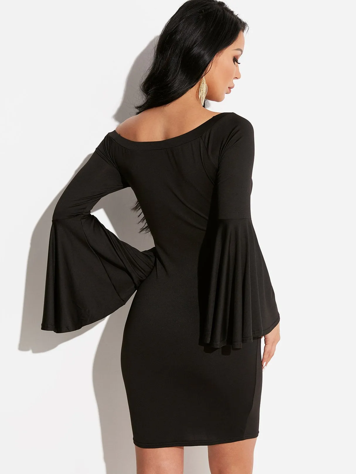 Wholesale Black Off The Shoulder Long Sleeve Bodycon Hem Dresses