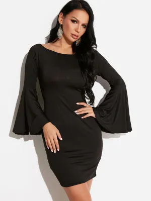 Wholesale Black Off The Shoulder Long Sleeve Bodycon Hem Dresses