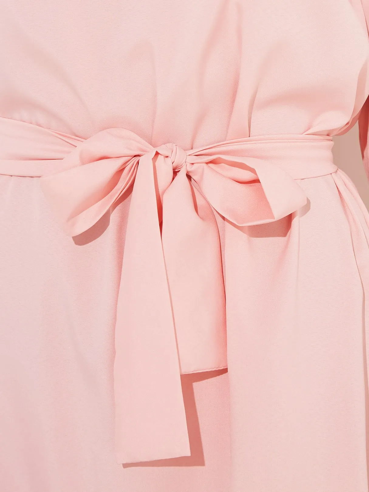 Wholesale Pink Off The Shoulder 3/4 Length Sleeve Plain Self-Tie Dresses