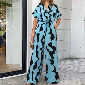 Wide Leg Pant Belted Button-Up Rompers